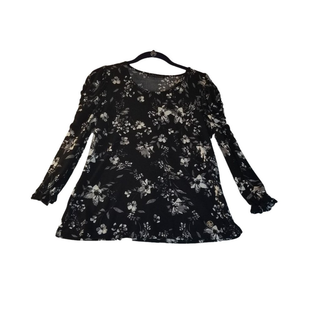 Adrienne Vittadini Size S black, gray & white floral blouse - Picture 1 of 11